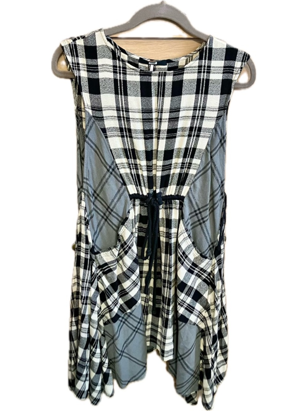 Free People Black and White Plaid Midi Dress